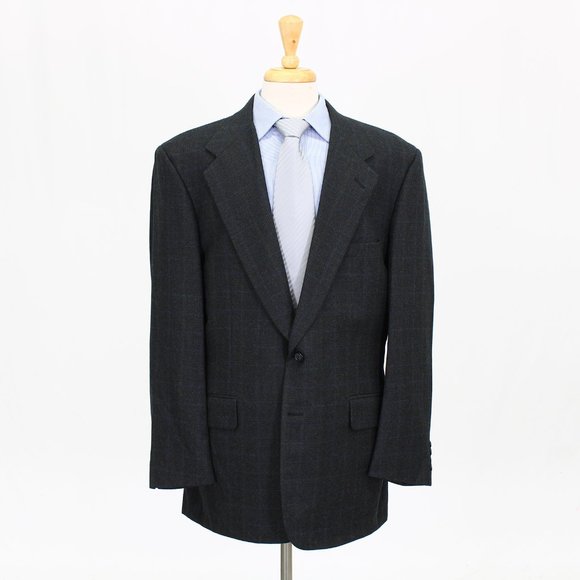 Tom James 46L Gray Check 2-Button Sport Coat Blazer Jacket B140